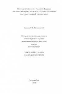 Книга Методические указания для студентов заочного и дневного отделения геолого-географического факультета по курсу ''Информатика''. Электронные  таблицы. Анализ данных в Excel